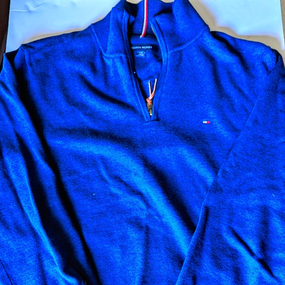 Tommy Hilfiger 1/4 Zip Sweater, Men's Large, Blue